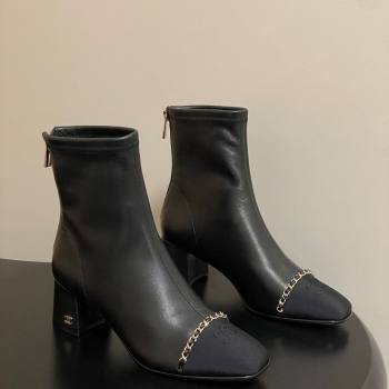 Chanel Stretch Lambskin and Grosgrain Heel Ankle Boots 5cm with Chain Black 2025 CH110405 (MD-251104071)
