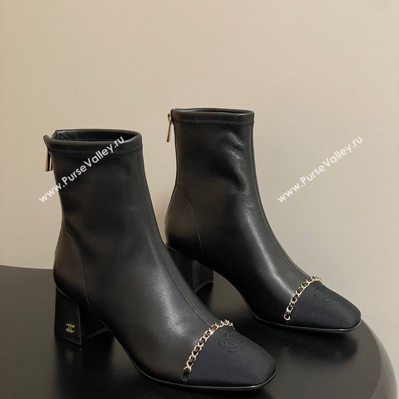 Chanel Stretch Lambskin and Grosgrain Heel Ankle Boots 5cm with Chain Black 2025 CH110405 (MD-251104071)