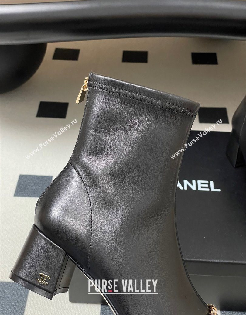 Chanel Stretch Lambskin and Grosgrain Heel Ankle Boots 5cm with Chain Black 2025 CH110405 (MD-251104071)