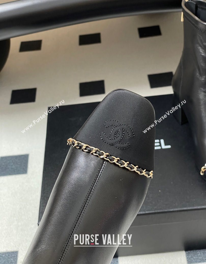 Chanel Stretch Lambskin and Grosgrain Heel Ankle Boots 5cm with Chain Black 2025 CH110405 (MD-251104071)