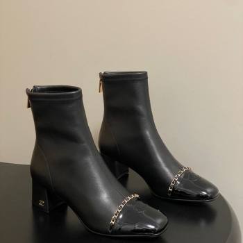 Chanel Stretch Lambskin and Patent Leather Heel Ankle Boots 5cm with Chain Black 2025 CH110405 (MD-251104072)