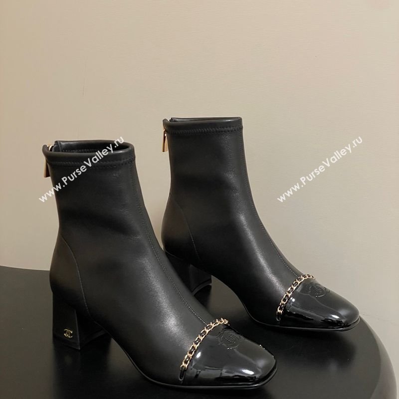 Chanel Stretch Lambskin and Patent Leather Heel Ankle Boots 5cm with Chain Black 2025 CH110405 (MD-251104072)