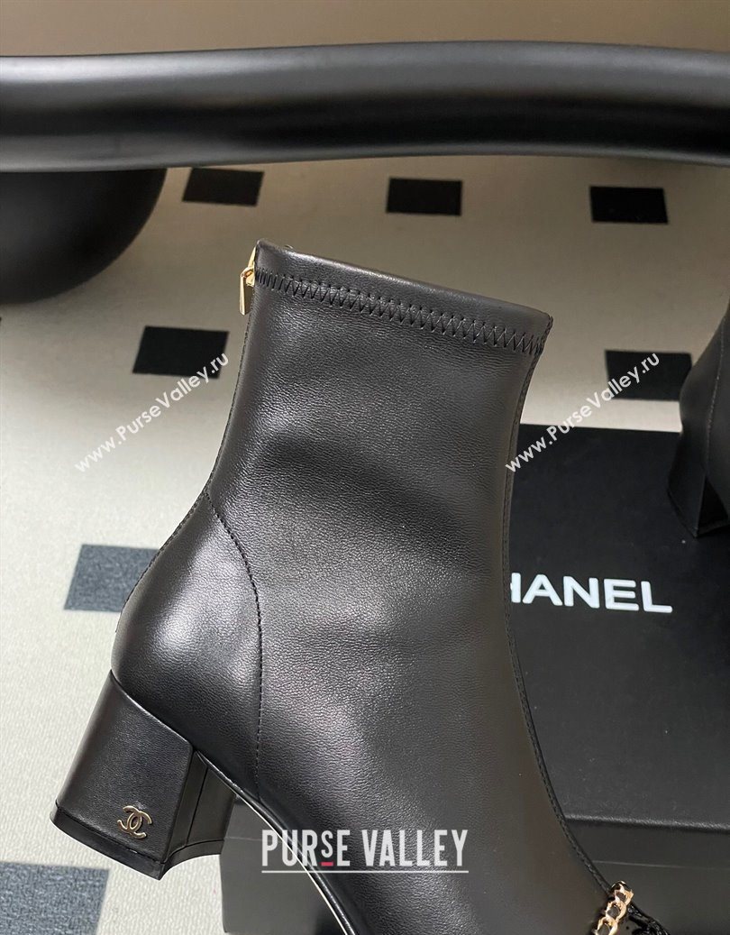 Chanel Stretch Lambskin and Patent Leather Heel Ankle Boots 5cm with Chain Black 2025 CH110405 (MD-251104072)