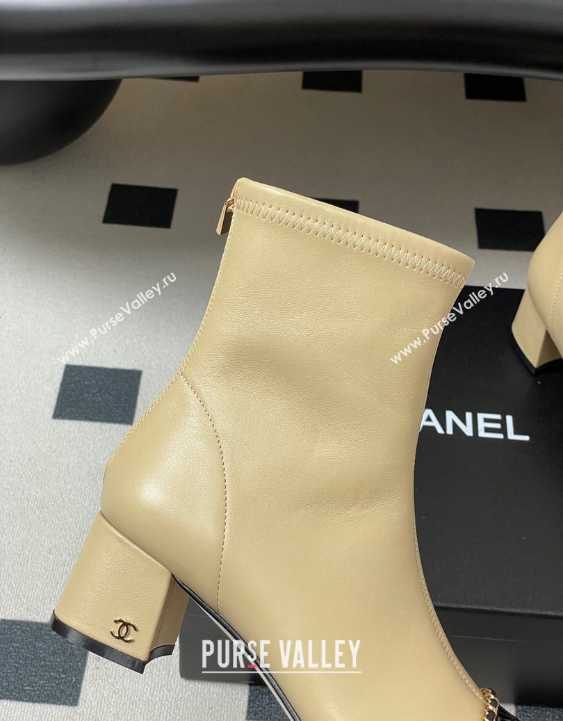Chanel Stretch Lambskin and Patent Leather Heel Ankle Boots 5cm with Chain Beige 2025 CH110405 (MD-251104073)