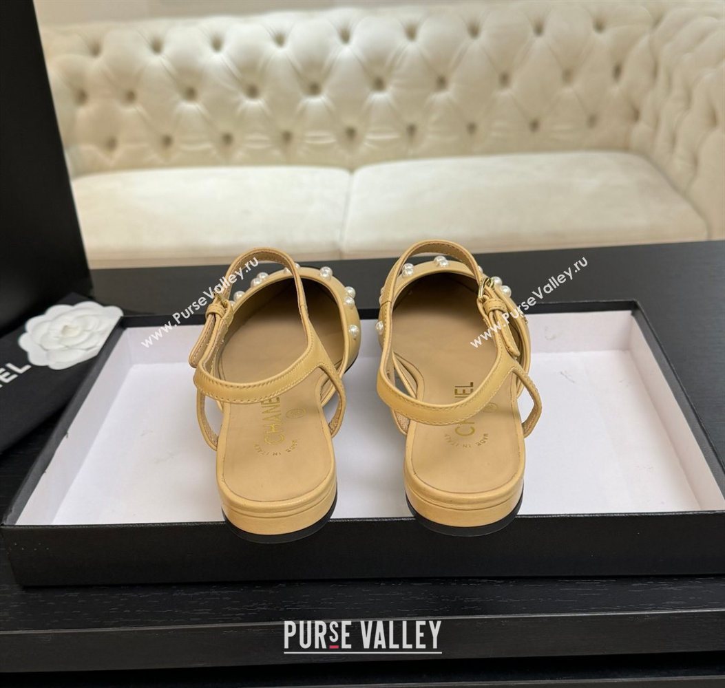 Chanel Lambskin Grosgrain Flats Slingbacks with Pearls Beige Yellow 2025 CH110314 (MD-251103116)