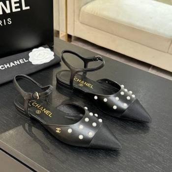 Chanel Lambskin Grosgrain Flats Slingbacks with Pearls Black 2025 CH110314 (MD-251103117)