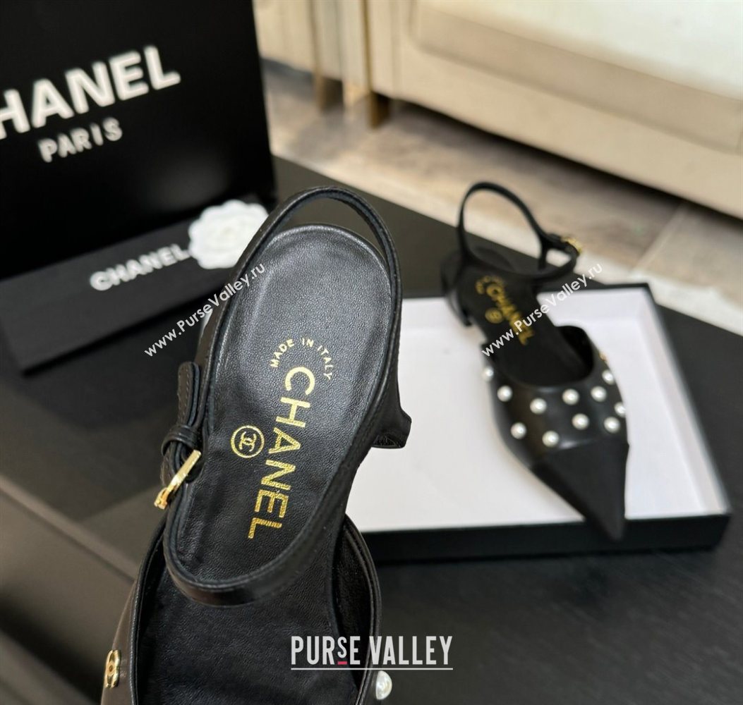 Chanel Lambskin Grosgrain Flats Slingbacks with Pearls Black 2025 CH110314 (MD-251103117)