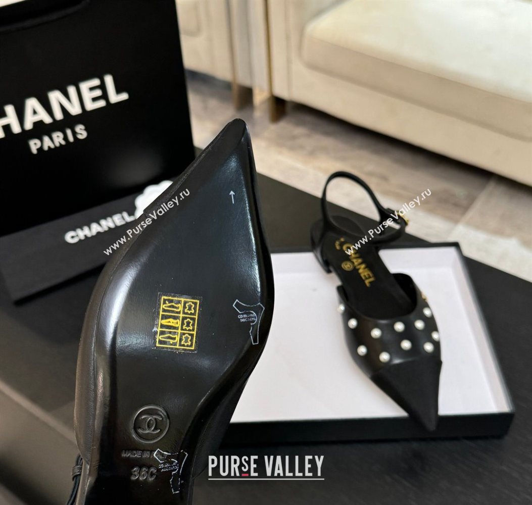 Chanel Lambskin Grosgrain Flats Slingbacks with Pearls Black 2025 CH110314 (MD-251103117)