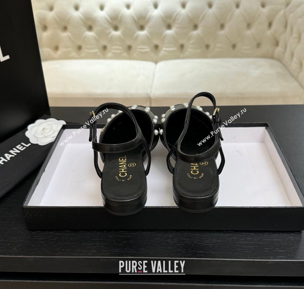 Chanel Lambskin Grosgrain Flats Slingbacks with Pearls Black 2025 CH110314 (MD-251103117)
