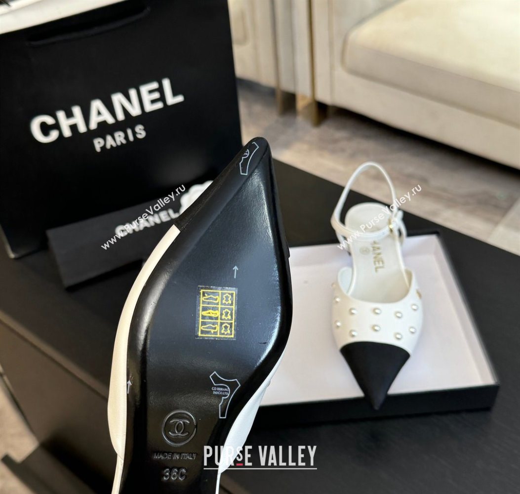 Chanel Lambskin Grosgrain Flats Slingbacks with Pearls White 2025 CH110314 (MD-251103118)