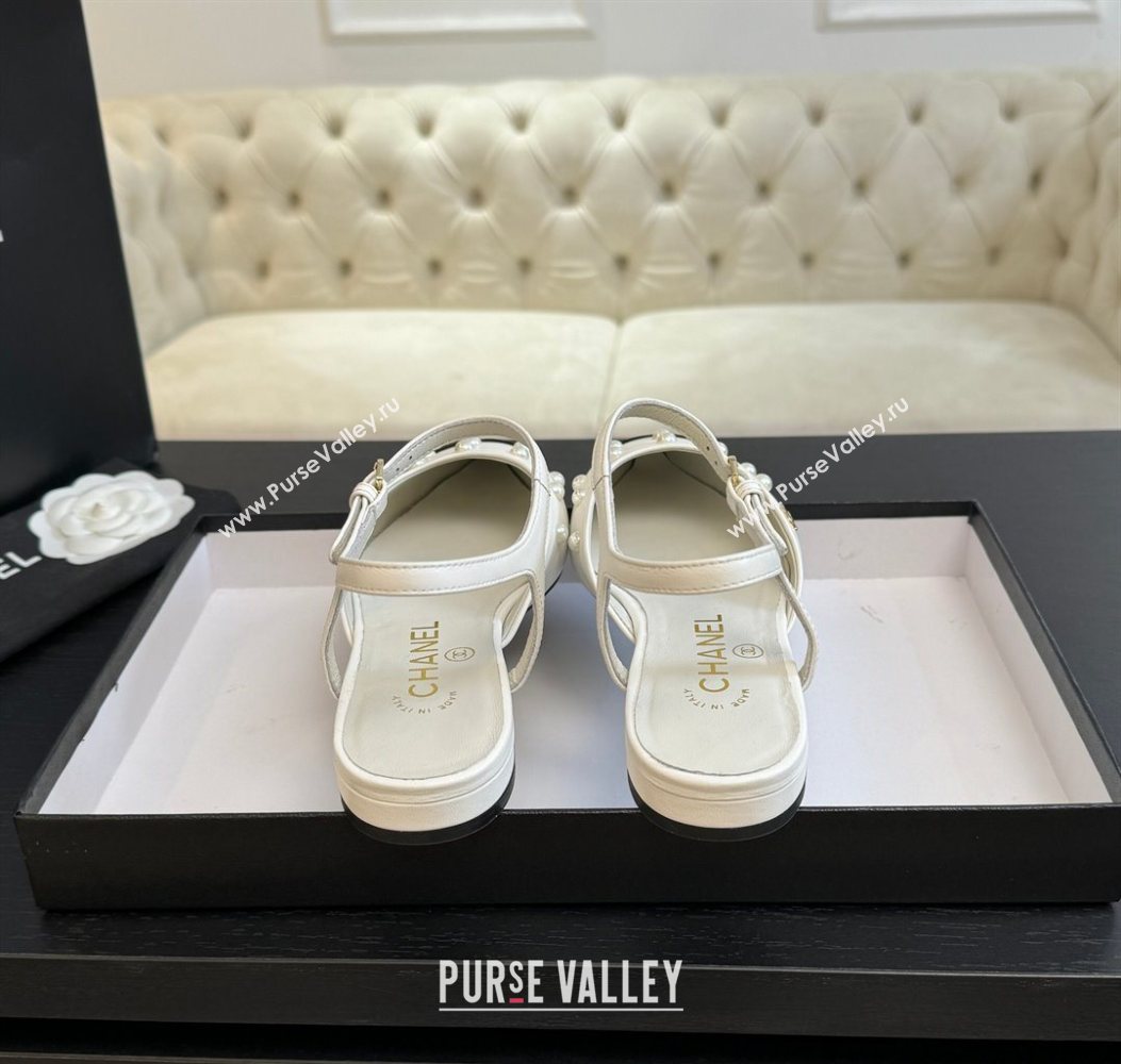 Chanel Lambskin Grosgrain Flats Slingbacks with Pearls White 2025 CH110314 (MD-251103118)