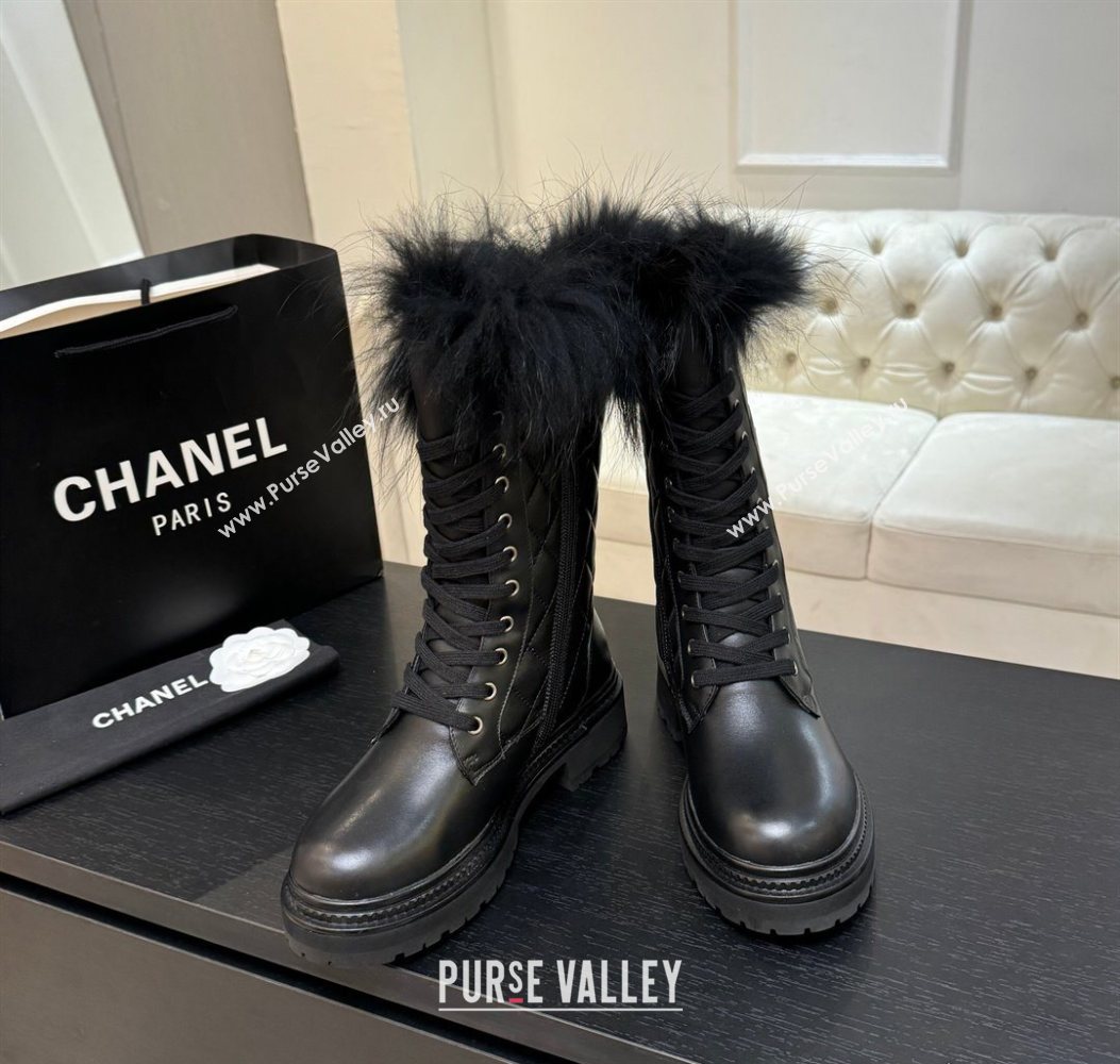 Chanel Quilted Calfskin Leather Platform Medium Boots 5cm Black/White CC 2025 CH110406 (MD-251104074)