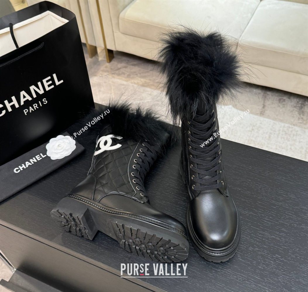 Chanel Quilted Calfskin Leather Platform Medium Boots 5cm Black/White CC 2025 CH110406 (MD-251104074)