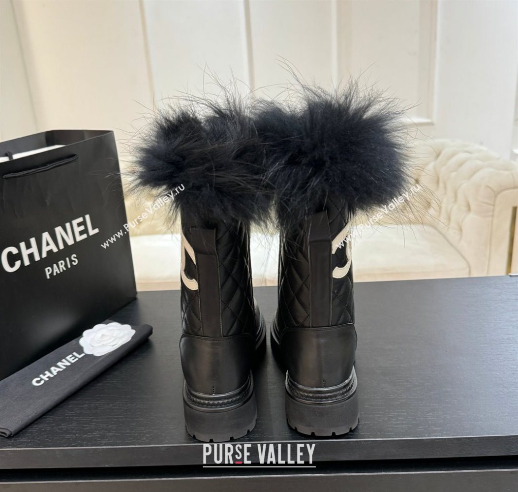 Chanel Quilted Calfskin Leather Platform Medium Boots 5cm Black/White CC 2025 CH110406 (MD-251104074)