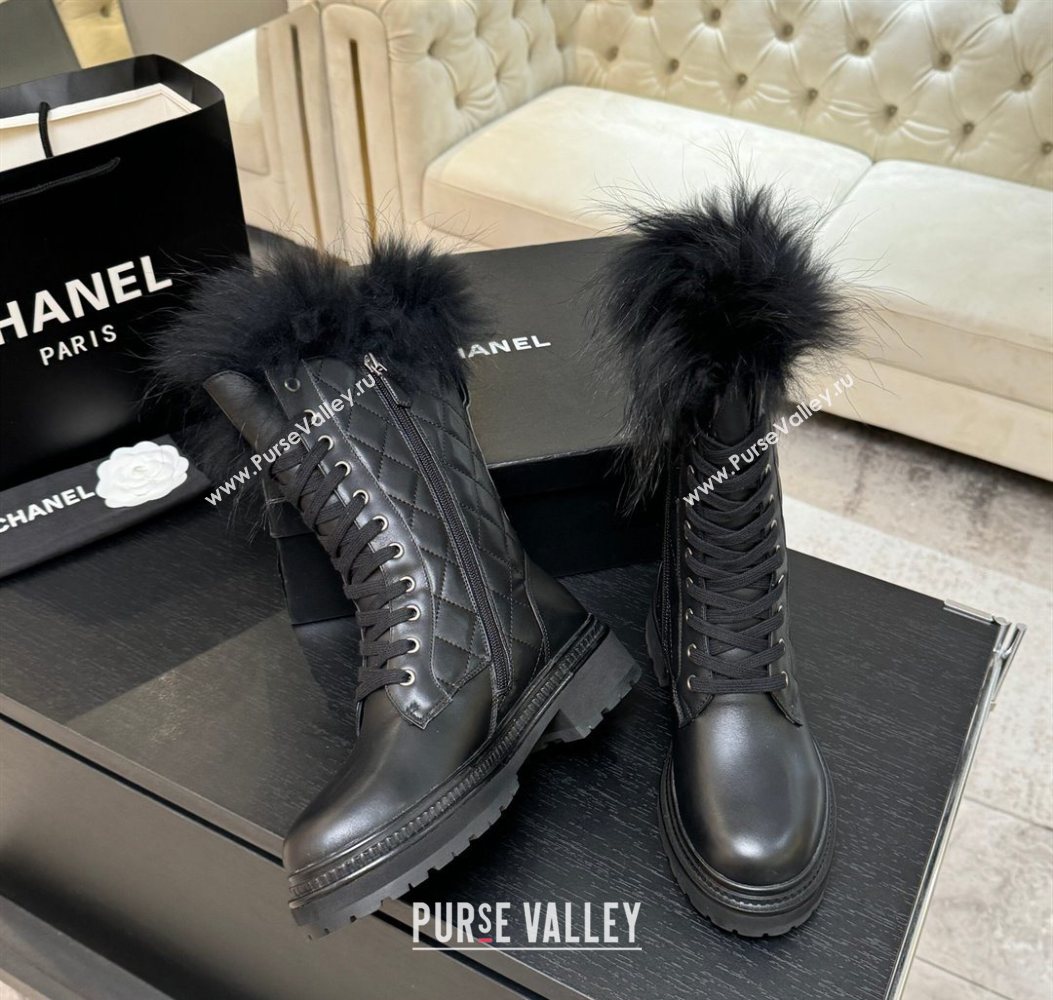 Chanel Quilted Calfskin Leather Platform Medium Boots 5cm Black/White CC 2025 CH110406 (MD-251104074)