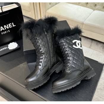 Chanel Quilted Calfskin Leather Platform Medium Boots 5cm Black/White CC 2025 CH110406 (MD-251104074)