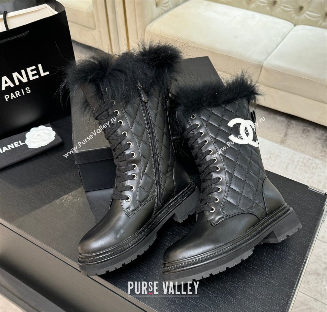 Chanel Quilted Calfskin Leather Platform Medium Boots 5cm Black/White CC 2025 CH110406 (MD-251104074)