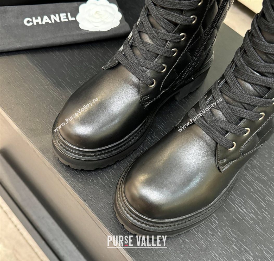 Chanel Quilted Calfskin Leather Platform Medium Boots 5cm Black/White CC 2025 CH110406 (MD-251104074)
