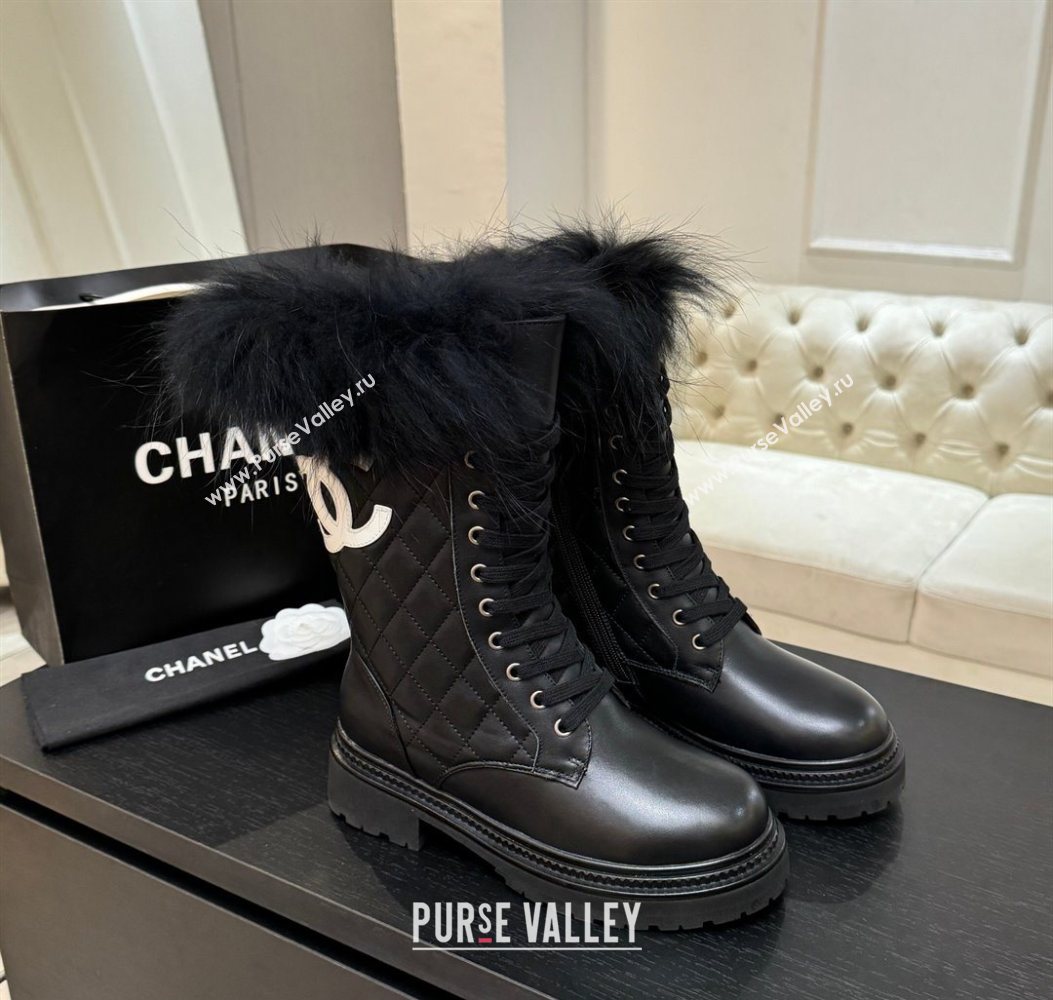 Chanel Quilted Calfskin Leather Platform Medium Boots 5cm Black/White CC 2025 CH110406 (MD-251104074)