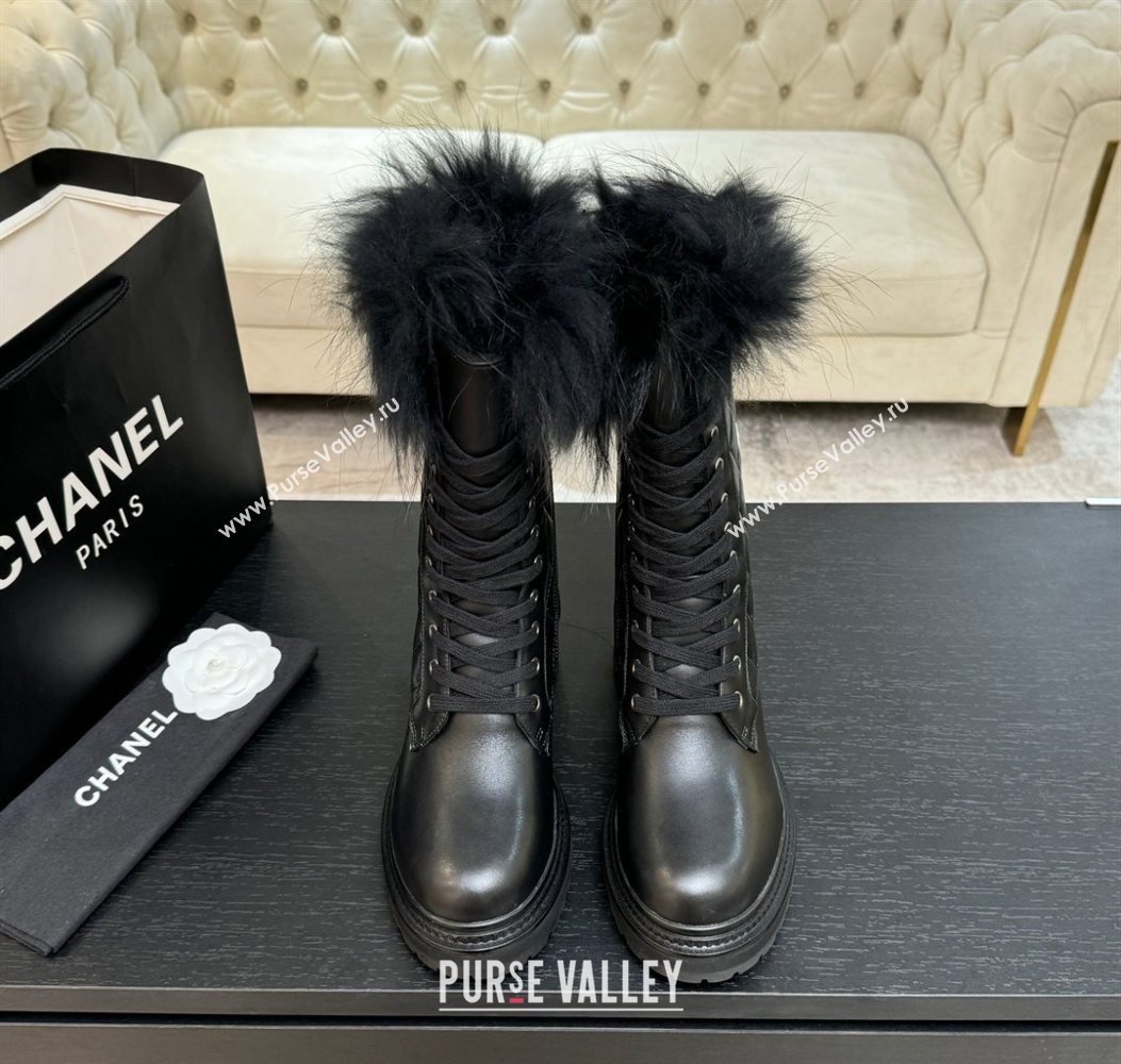 Chanel Quilted Calfskin Leather Platform Medium Boots 5cm Black/White CC 2025 CH110406 (MD-251104074)