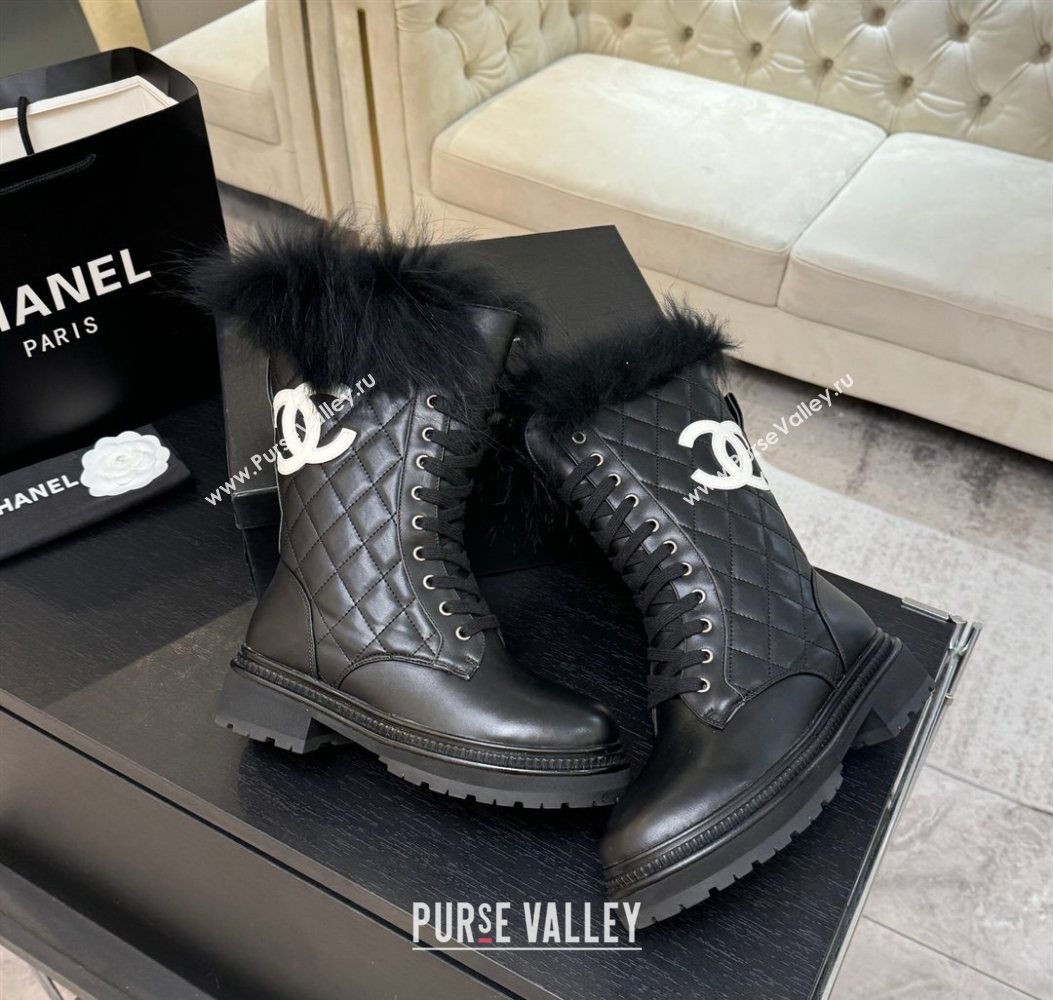 Chanel Quilted Calfskin Leather Platform Medium Boots 5cm Black/White CC 2025 CH110406 (MD-251104074)