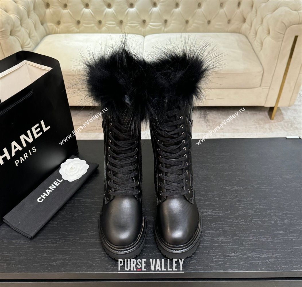 Chanel Quilted Calfskin Leather Platform Medium Boots 5cm Black2 2025 CH110406 (MD-251104075)