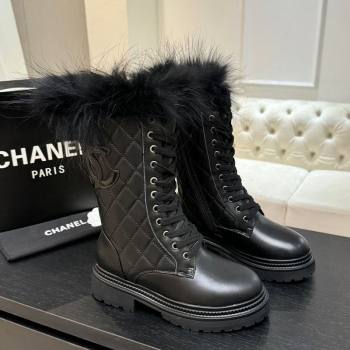 Chanel Quilted Calfskin Leather Platform Medium Boots 5cm Black2 2025 CH110406 (MD-251104075)