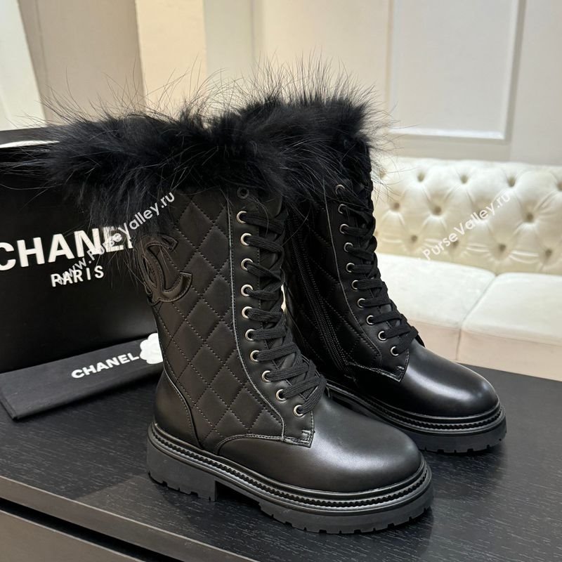 Chanel Quilted Calfskin Leather Platform Medium Boots 5cm Black2 2025 CH110406 (MD-251104075)