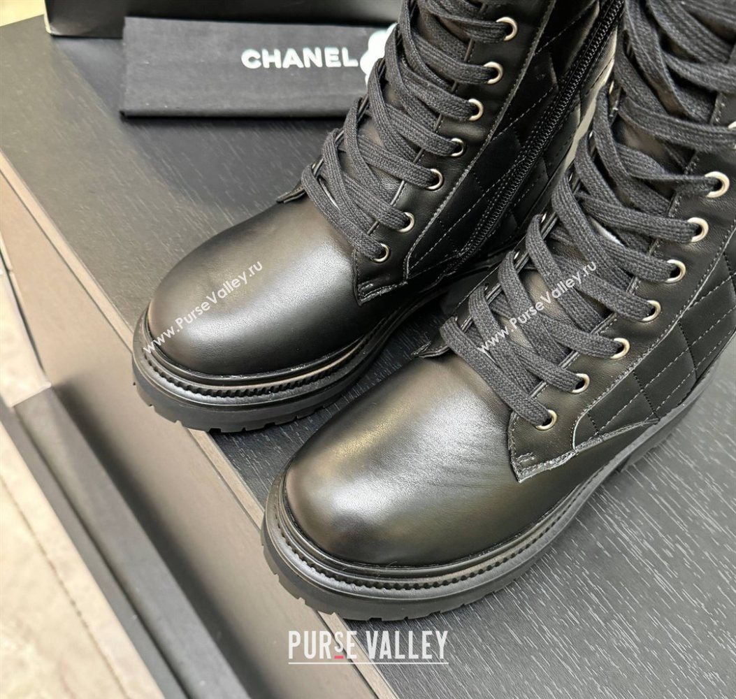 Chanel Quilted Calfskin Leather Platform Medium Boots 5cm Black2 2025 CH110406 (MD-251104075)