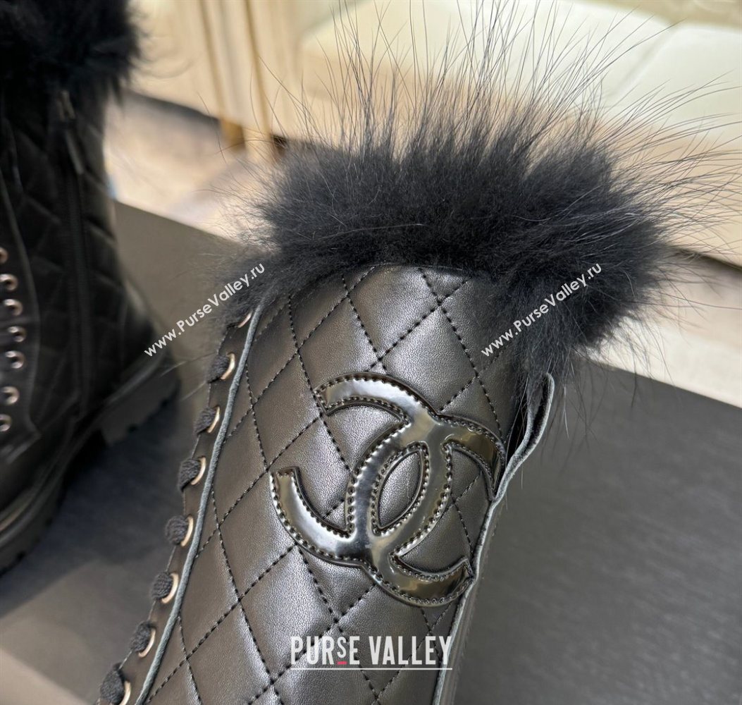 Chanel Quilted Calfskin Leather Platform Medium Boots 5cm Black2 2025 CH110406 (MD-251104075)