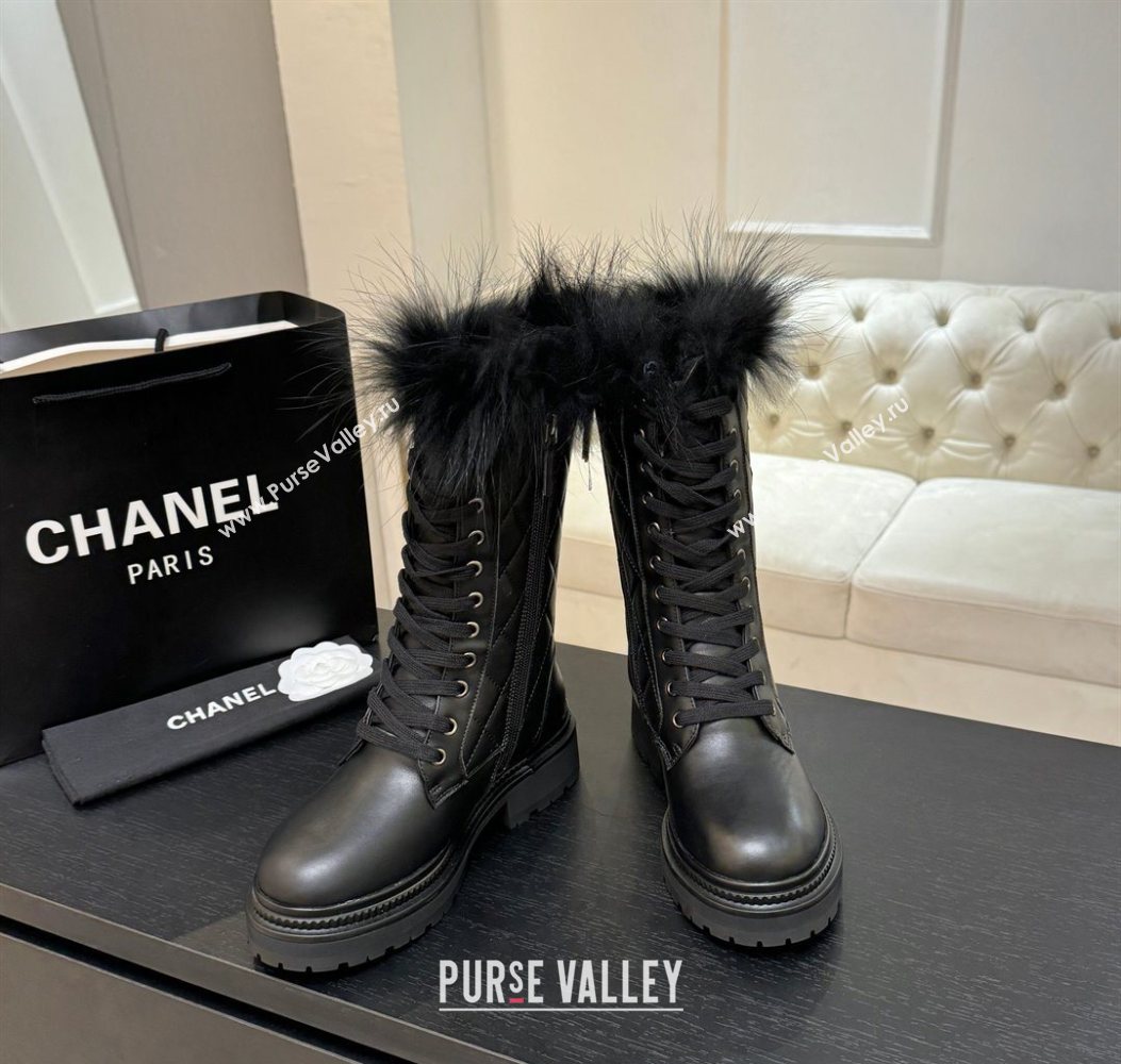 Chanel Quilted Calfskin Leather Platform Medium Boots 5cm Black2 2025 CH110406 (MD-251104075)