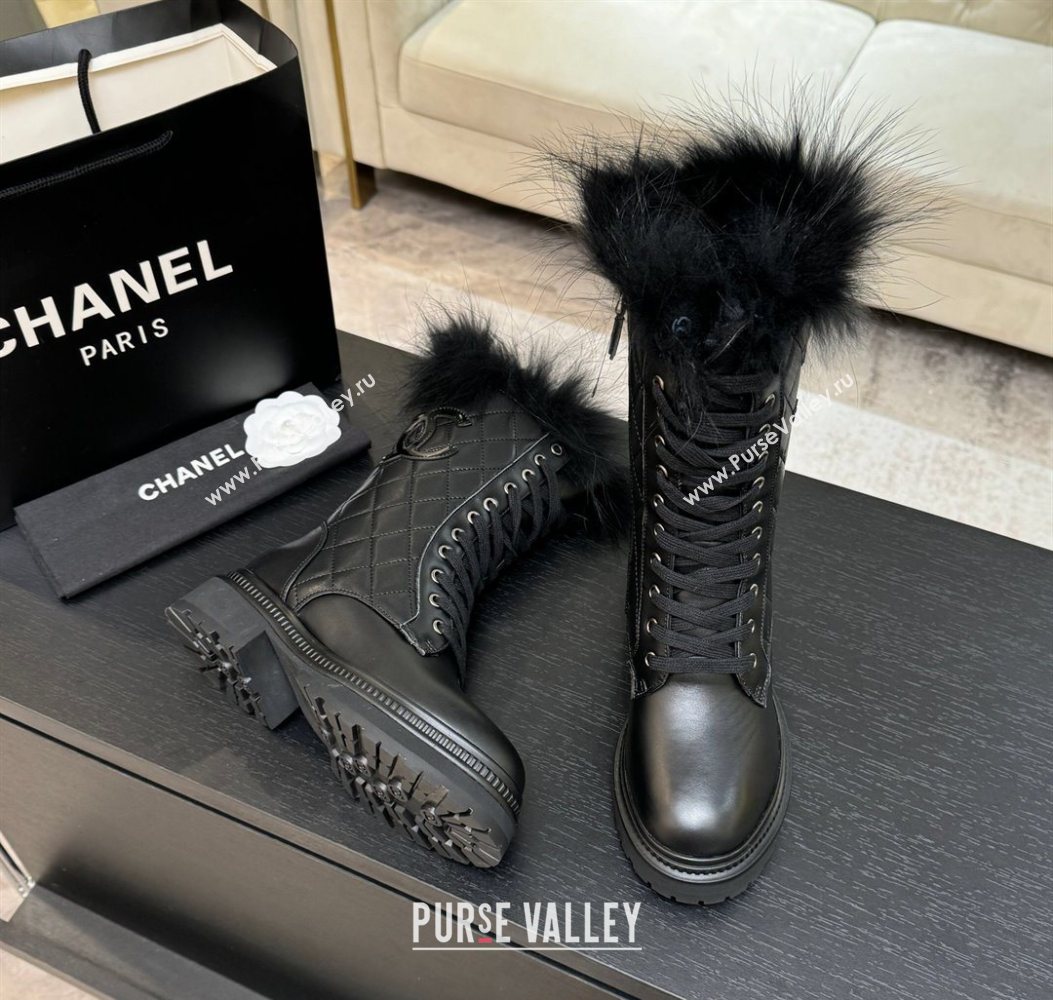 Chanel Quilted Calfskin Leather Platform Medium Boots 5cm Black2 2025 CH110406 (MD-251104075)