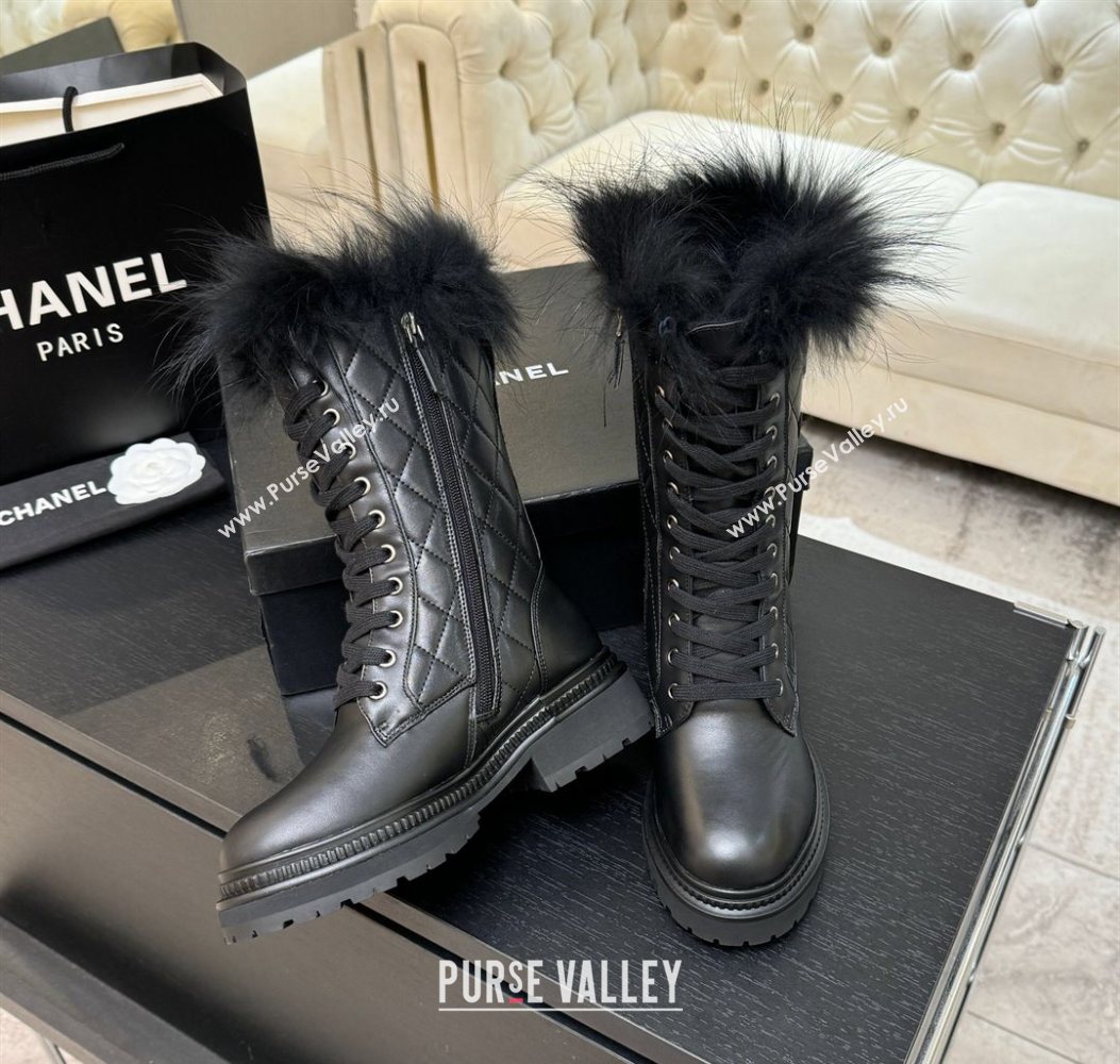 Chanel Quilted Calfskin Leather Platform Medium Boots 5cm Black2 2025 CH110406 (MD-251104075)