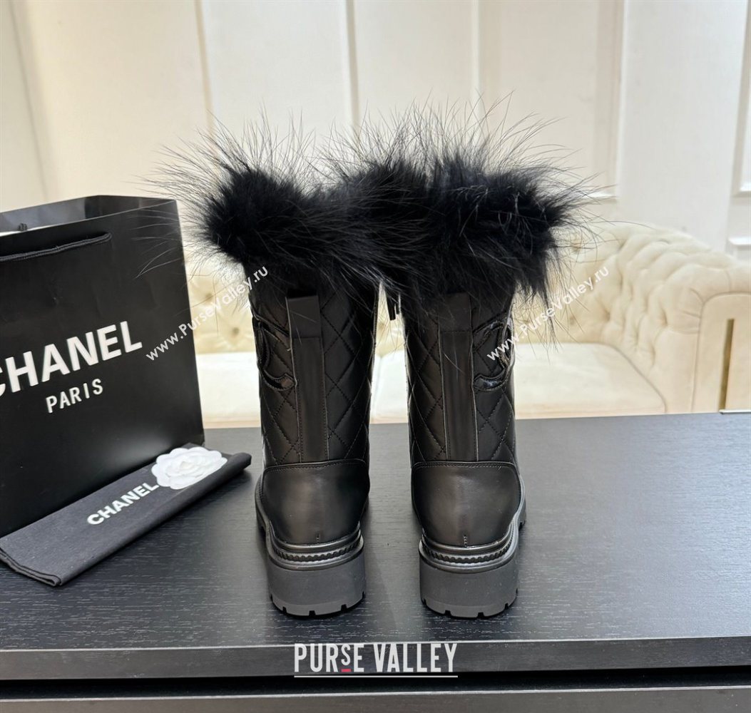 Chanel Quilted Calfskin Leather Platform Medium Boots 5cm Black2 2025 CH110406 (MD-251104075)