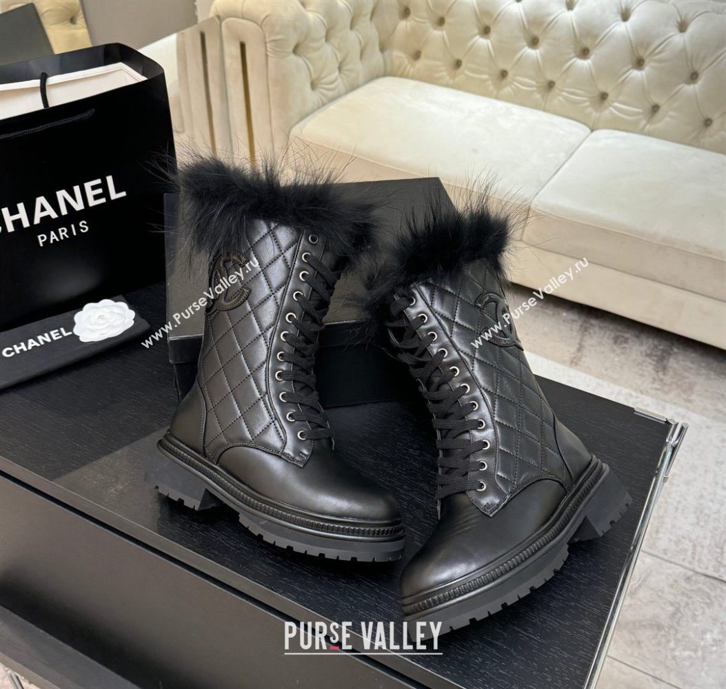 Chanel Quilted Calfskin Leather Platform Medium Boots 5cm Black2 2025 CH110406 (MD-251104075)