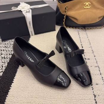 Chanel Lambskin and Patent Leather Mary Janes Pumps 5cm with Bow Black 2025 CH110302 (MD-251103101)