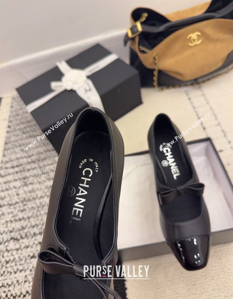 Chanel Lambskin and Patent Leather Mary Janes Pumps 5cm with Bow Black 2025 CH110302 (MD-251103101)