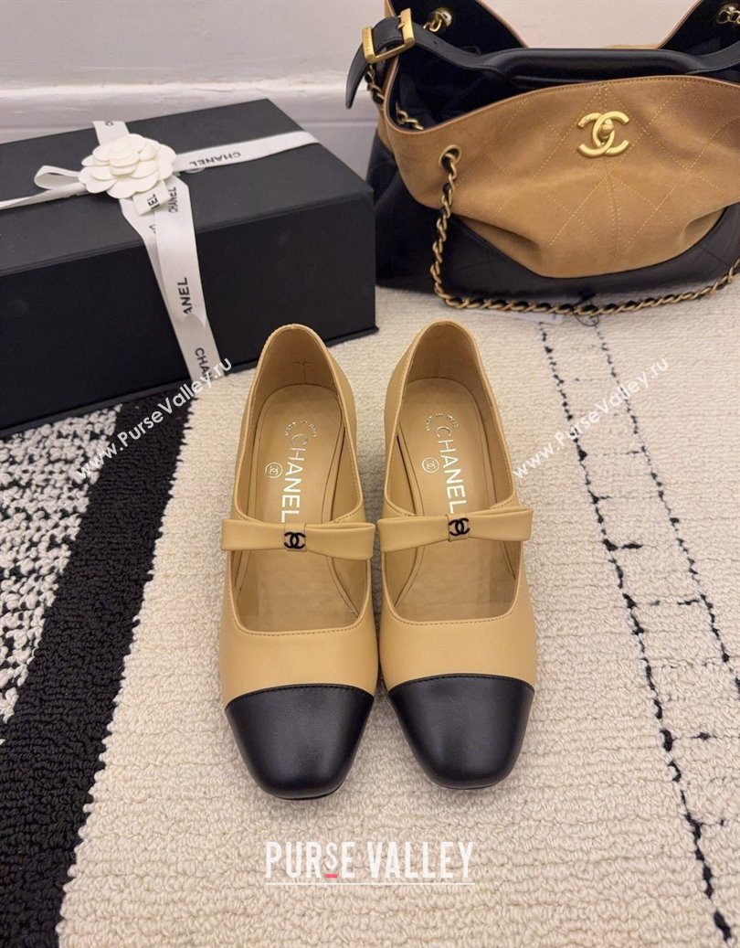 Chanel Lambskin Leather Mary Janes Pumps 5cm with Bow Beige 2025 CH110302 (MD-251103102)