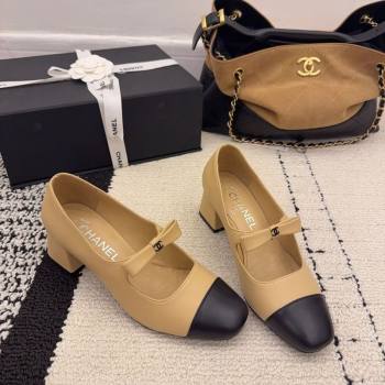 Chanel Lambskin Leather Mary Janes Pumps 5cm with Bow Beige 2025 CH110302 (MD-251103102)