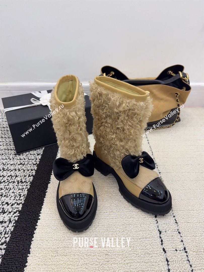 Chanel Fur - Lambskin Patent Leather Platform Ankle Boots Beige 2025 G46636 (MD-251103148)
