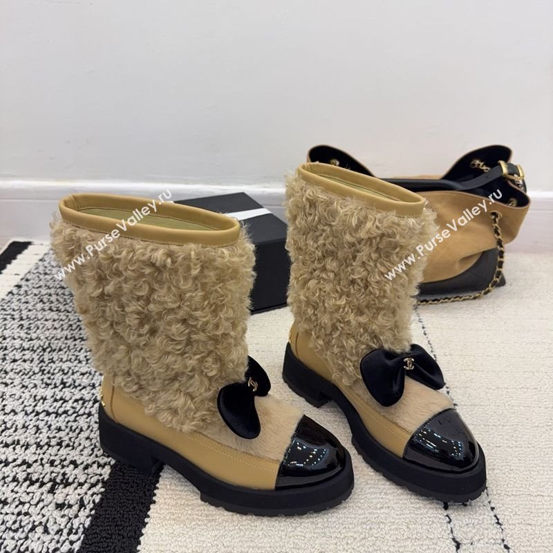 Chanel Fur - Lambskin Patent Leather Platform Ankle Boots Beige 2025 G46636 (MD-251103148)