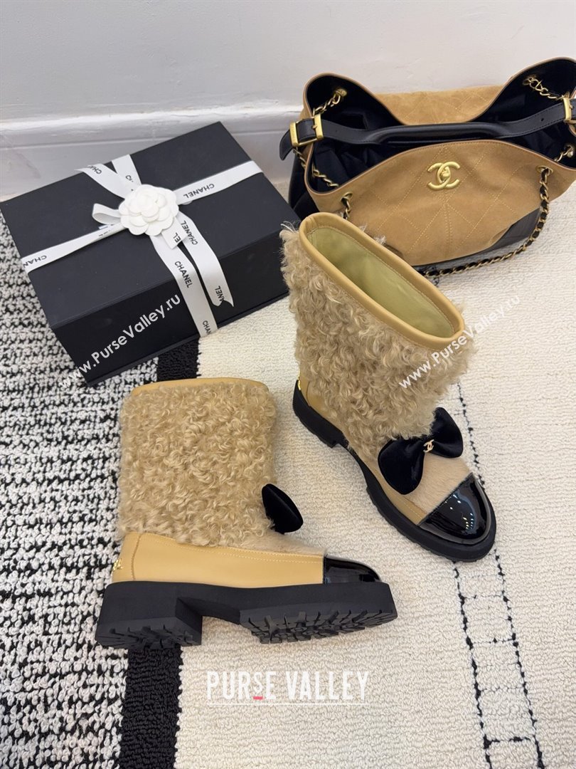 Chanel Fur - Lambskin Patent Leather Platform Ankle Boots Beige 2025 G46636 (MD-251103148)