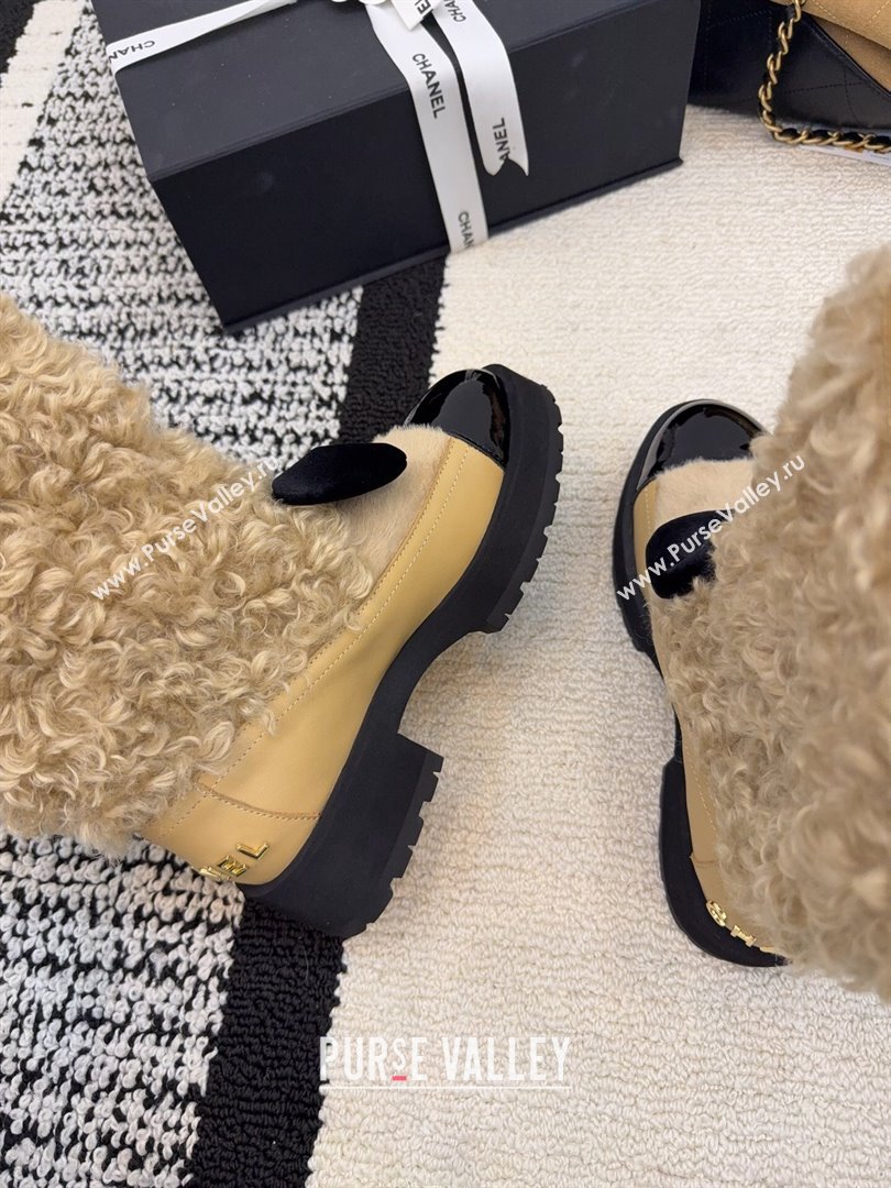Chanel Fur - Lambskin Patent Leather Platform Ankle Boots Beige 2025 G46636 (MD-251103148)