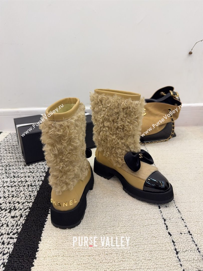 Chanel Fur - Lambskin Patent Leather Platform Ankle Boots Beige 2025 G46636 (MD-251103148)