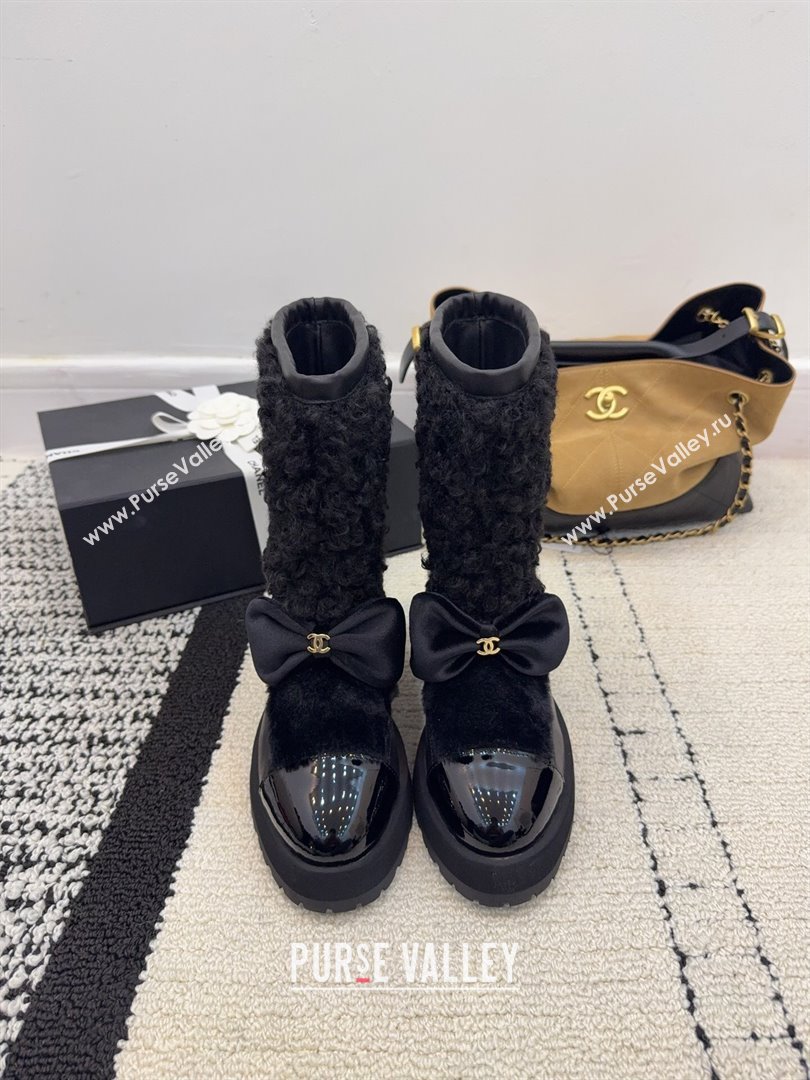 Chanel Fur - Lambskin Patent Leather Platform Ankle Boots Black 2025 G46636 (MD-251103147)