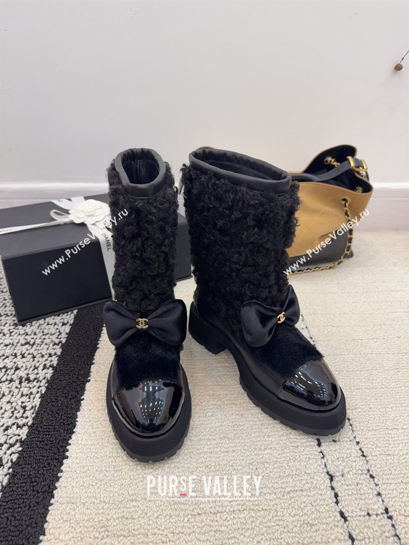 Chanel Fur - Lambskin Patent Leather Platform Ankle Boots Black 2025 G46636 (MD-251103147)