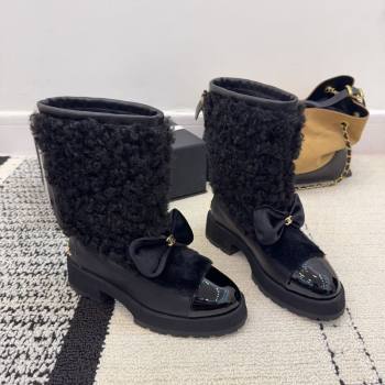 Chanel Fur - Lambskin Patent Leather Platform Ankle Boots Black 2025 G46636 (MD-251103147)