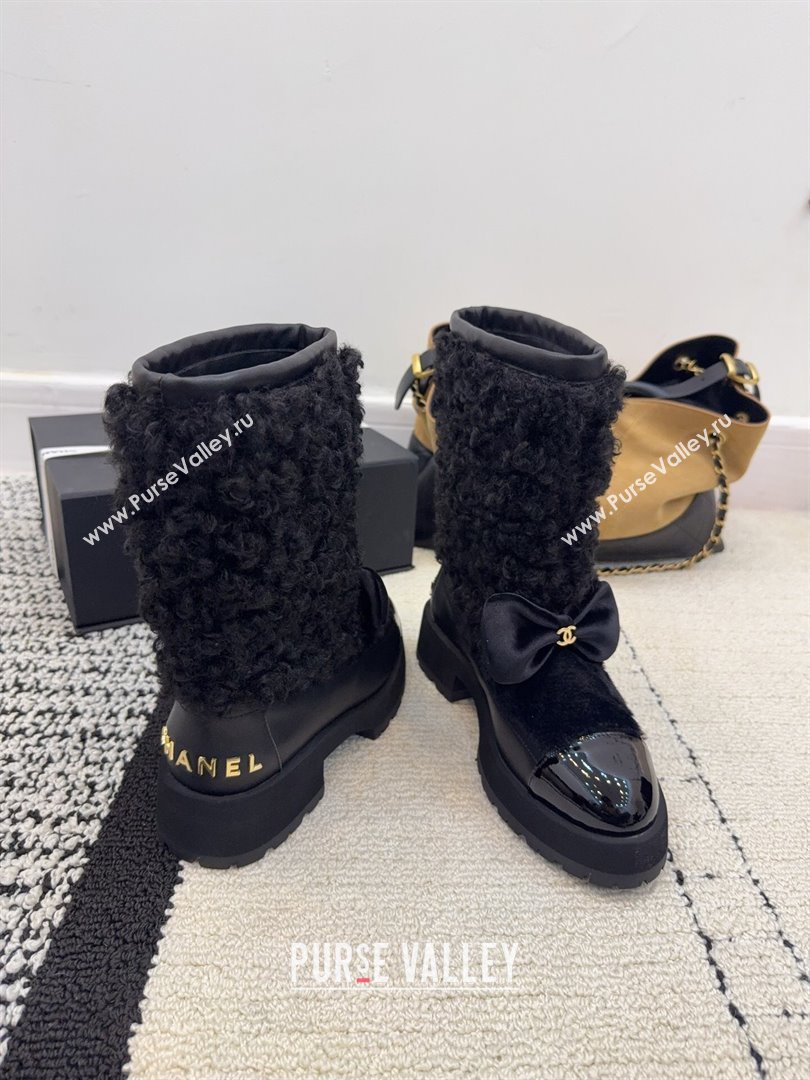 Chanel Fur - Lambskin Patent Leather Platform Ankle Boots Black 2025 G46636 (MD-251103147)