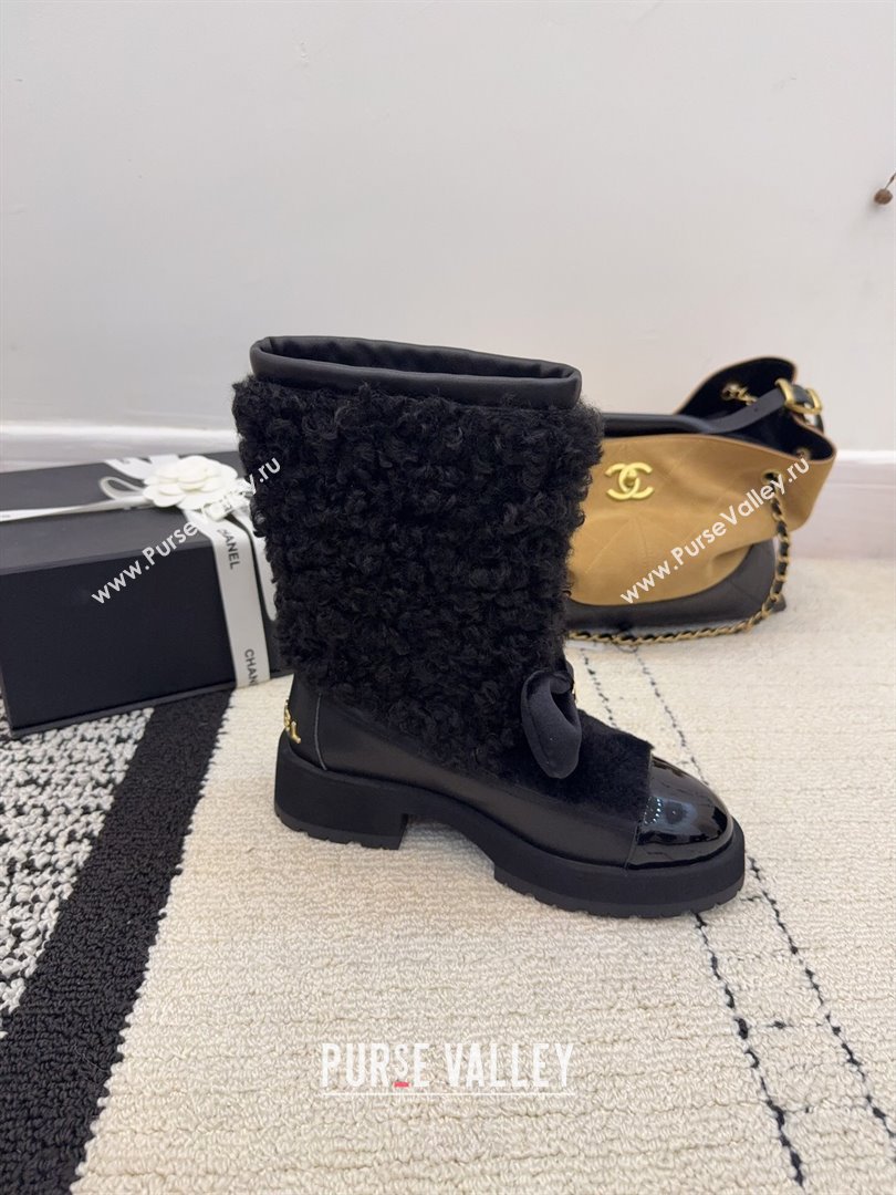 Chanel Fur - Lambskin Patent Leather Platform Ankle Boots Black 2025 G46636 (MD-251103147)