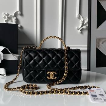 Chanel Lambskin Leather Small Flap Bag with Chain Top Handle Black 2025 AS5813 (yezi-251127111)